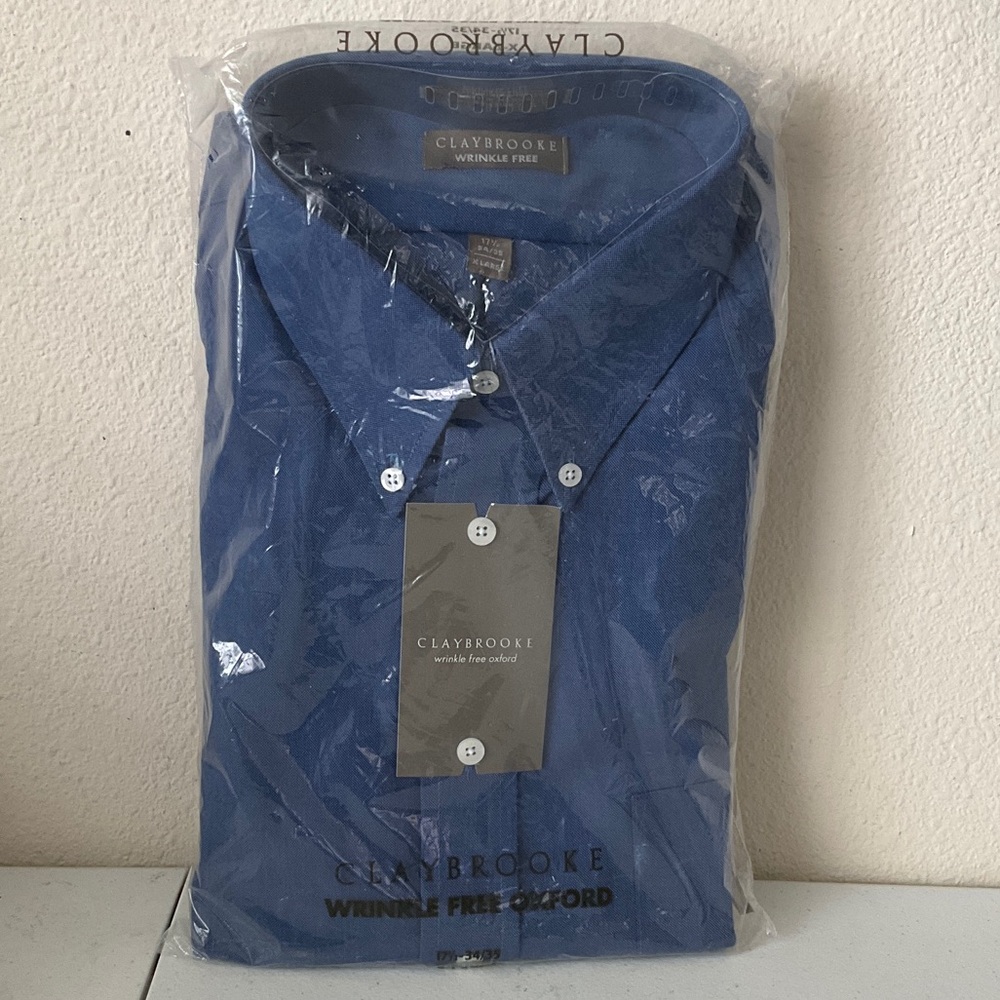 Claybrooke Wrinkle-Free Oxford Blue Dress Shirt